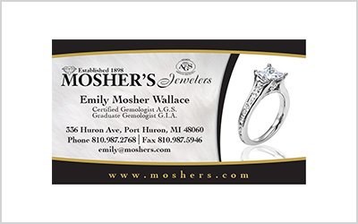 Business card for Mosher's Jewelers