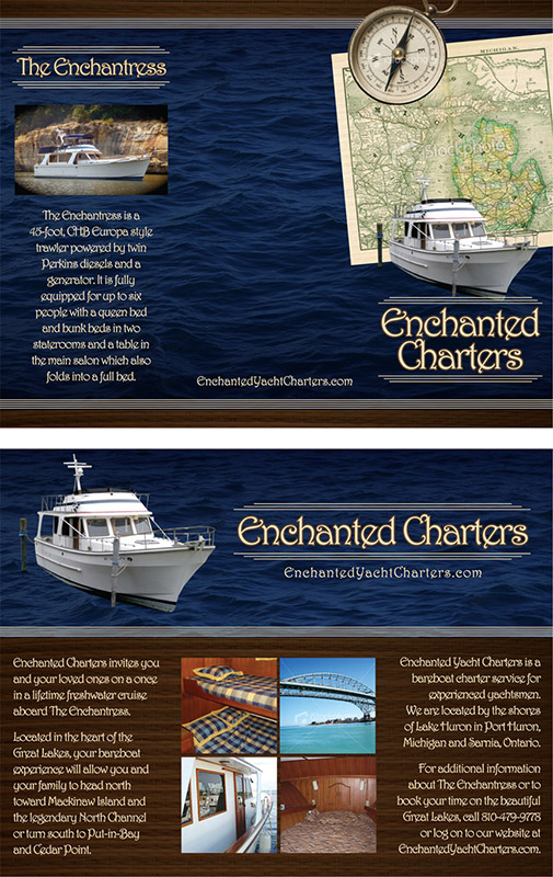 Tri-fold brochure for Enchanted Charters