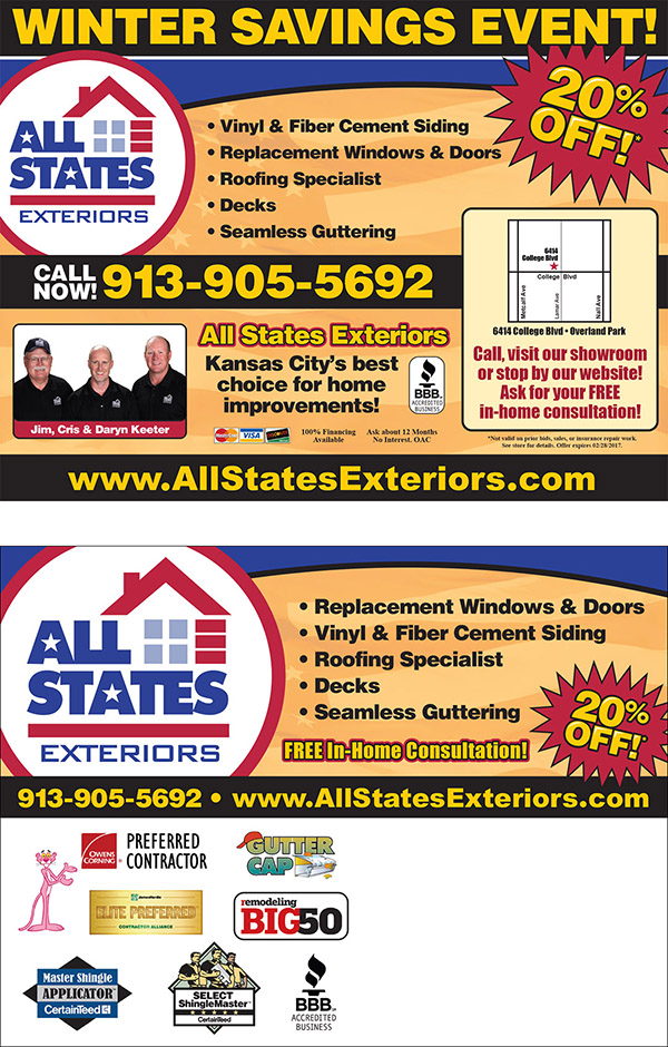 Two-sided postcard for All States Exteriors