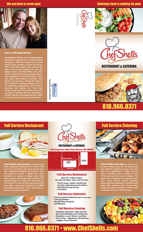 Tri-fold brochure for Chef Shell's