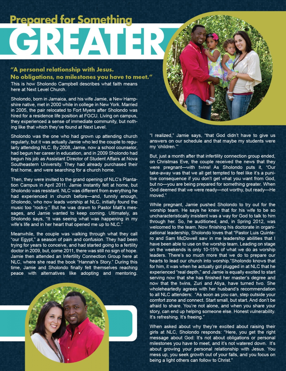 Article Page for Next Level Church's Magazine